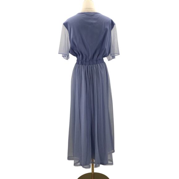 BLOOMCHIC 18-20 2X Plus Baby Blue V Neck Elastic Waist Tulle Midi Dress NWT B100 - Picture 2 of 9